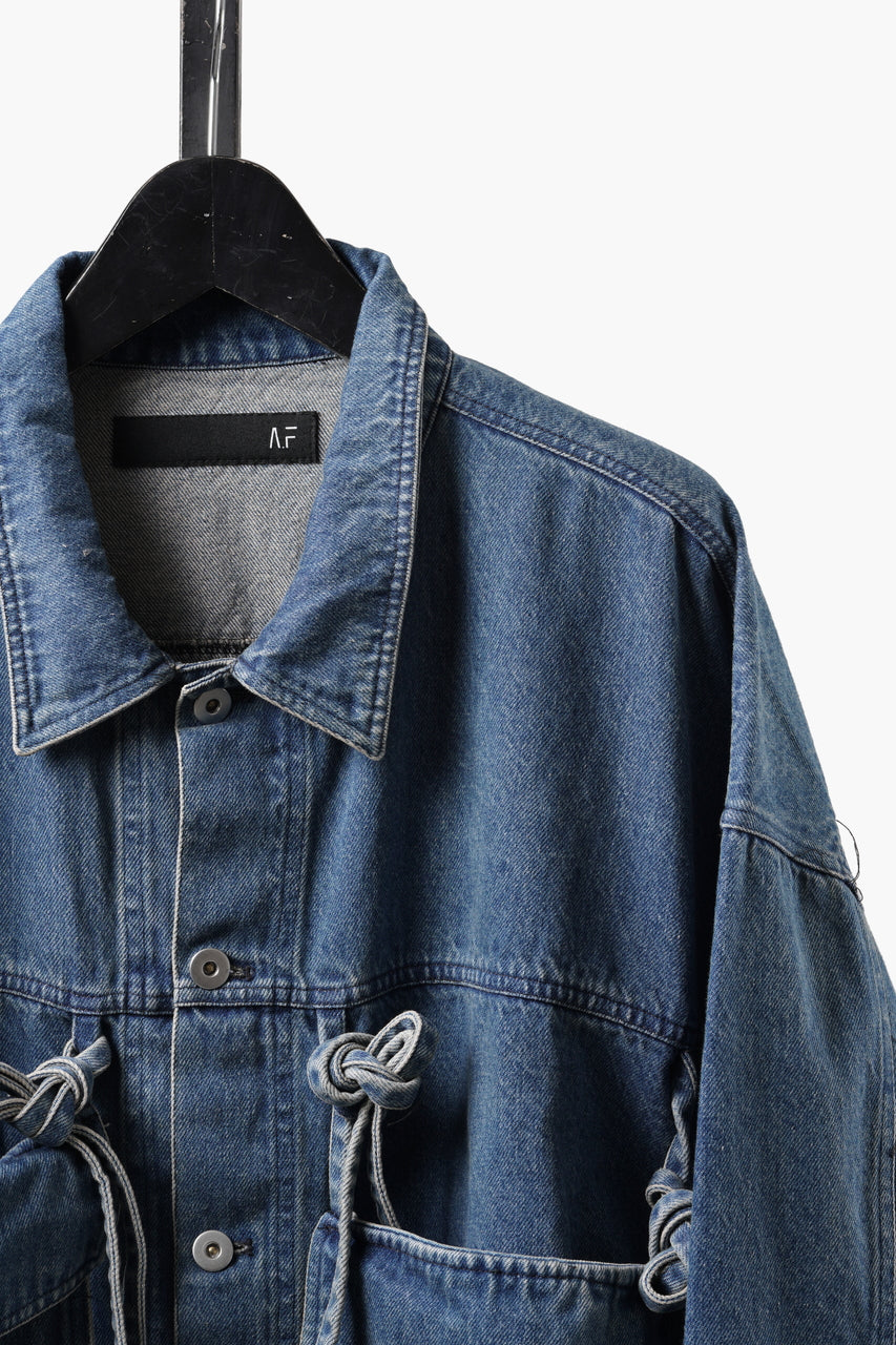 Load image into Gallery viewer, 【SAMPLE】A.F ARTEFACT KNOTTING DETAIL SHORT JACKET / FADED DENIM (BLUE)