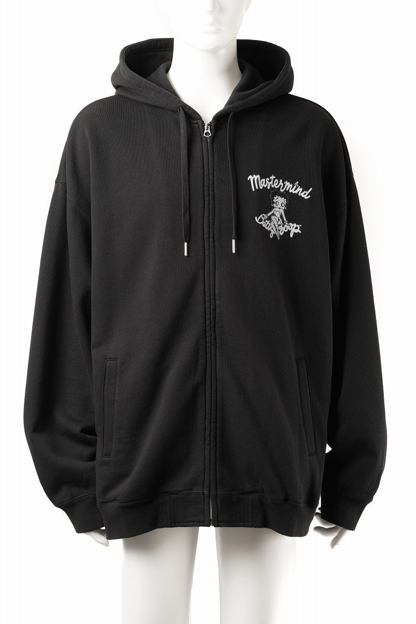 MASTERMIND WORLD x BETTY BOOP™︎ ZIP UP HOODIE / BOXY FIT (MONOCHROME)
