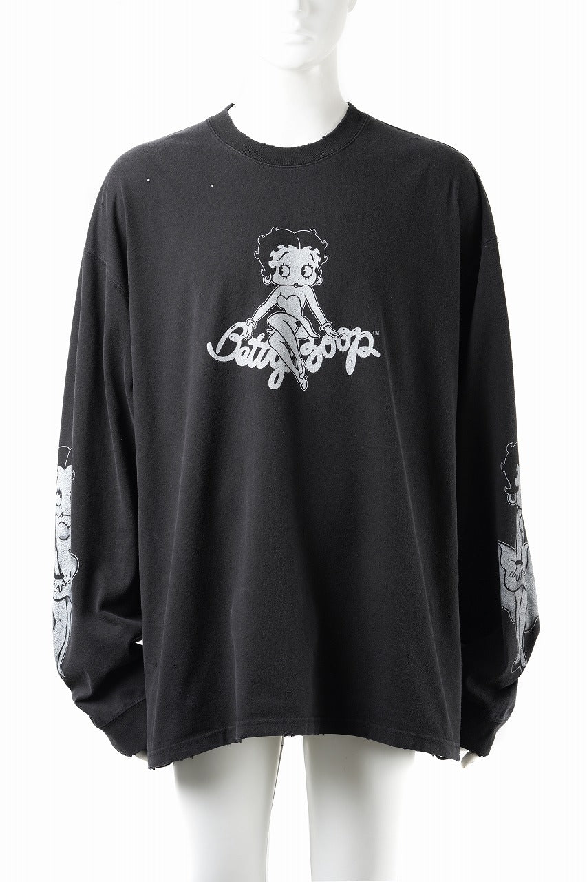 MASTERMIND WORLD x BETTY BOOP™︎ DAMAGED L/S TEE / BOXY FIT (MONOCHROME)