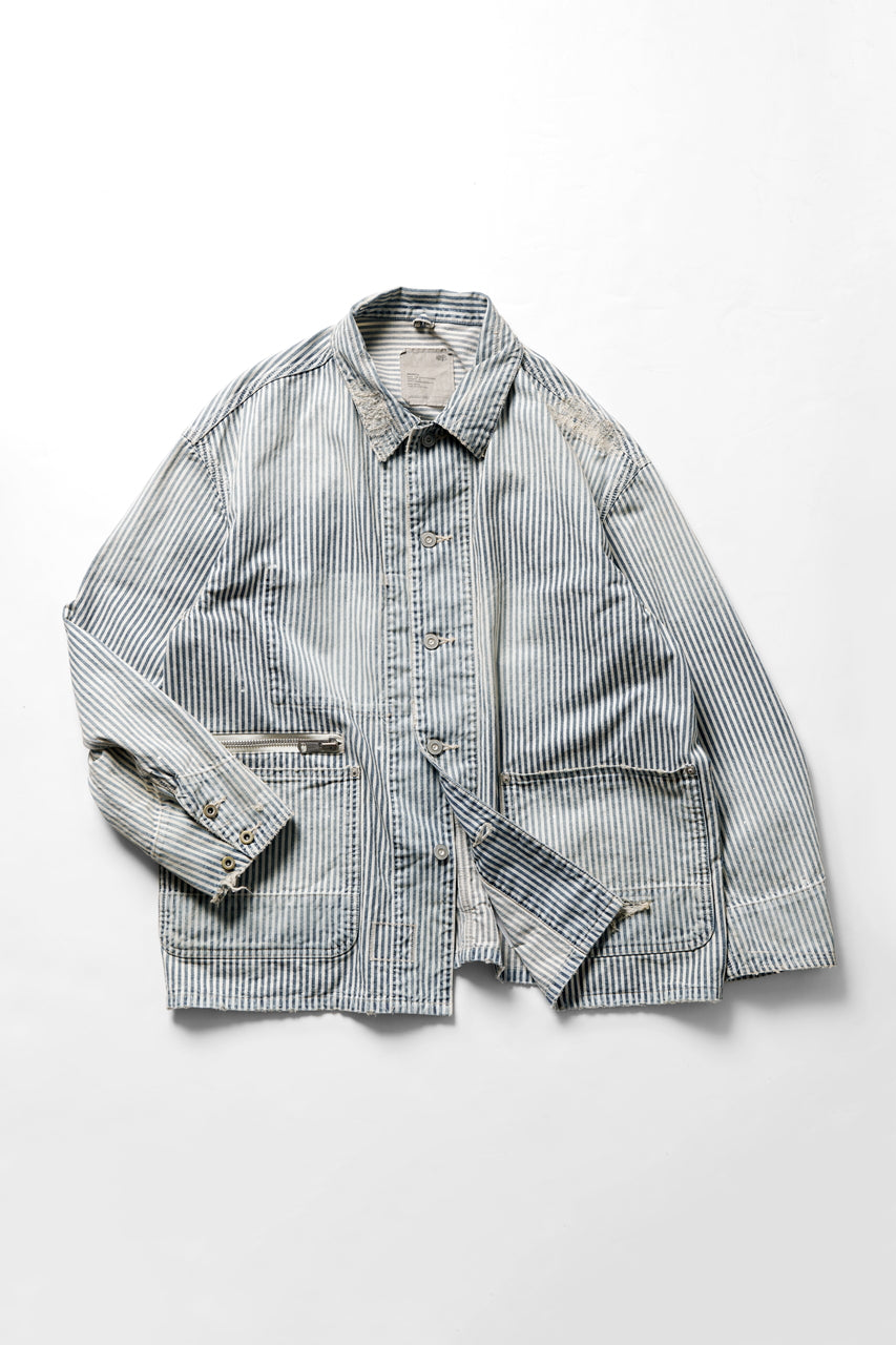 Load image into Gallery viewer, MADNESS RAILROAD HICKORY STRIPE WORK JACKET (INDIGO x WHITE)