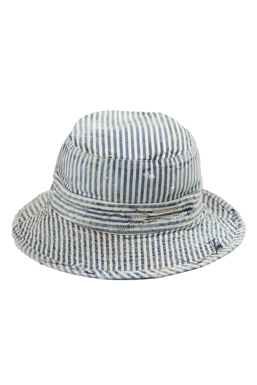 Load image into Gallery viewer, MADNESS RAILROAD HICKORY STRIPE BUCKET HAT (INDIGO x WHITE)