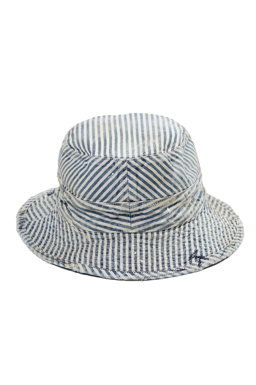 Load image into Gallery viewer, MADNESS RAILROAD HICKORY STRIPE BUCKET HAT (INDIGO x WHITE)