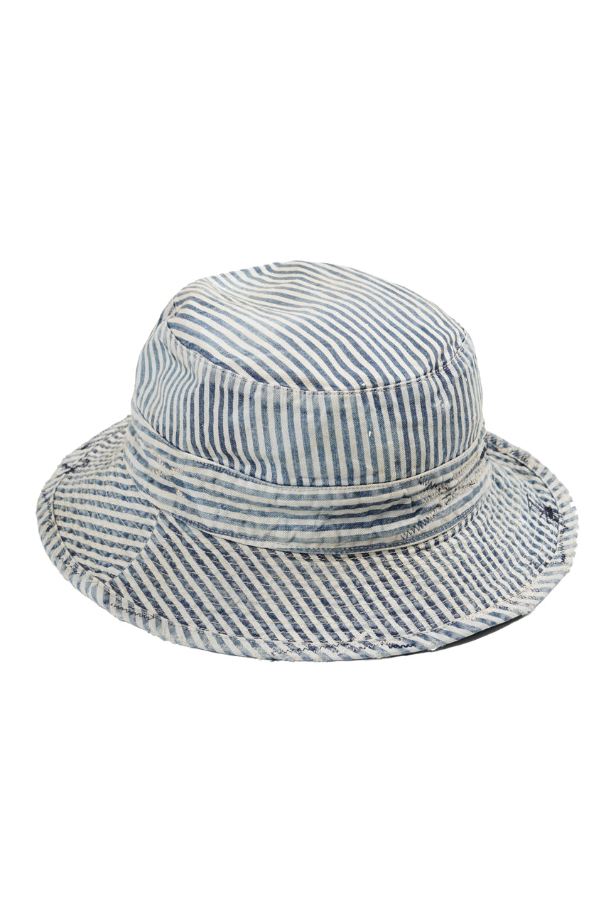 Load image into Gallery viewer, MADNESS RAILROAD HICKORY STRIPE BUCKET HAT (INDIGO x WHITE)