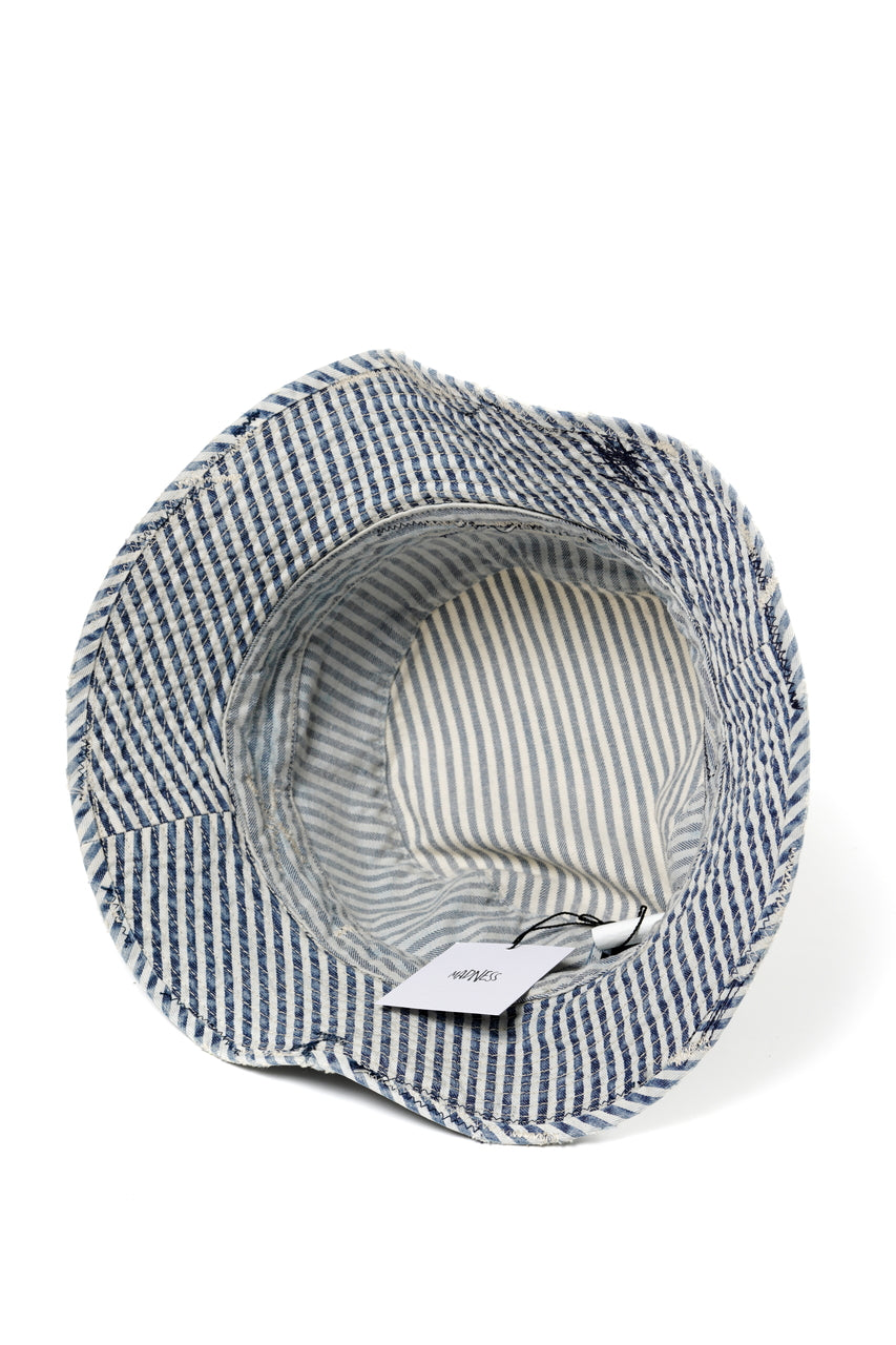 Load image into Gallery viewer, MADNESS RAILROAD HICKORY STRIPE BUCKET HAT (INDIGO x WHITE)
