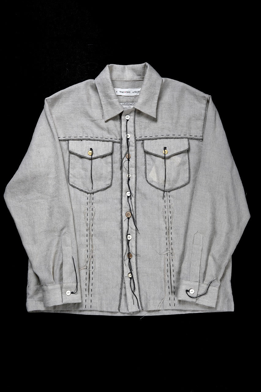 画像をギャラリービューアに読み込む, A TENTATIVE ATELIER Abel G. PIPING POCKET WORKER SHIRT (DIRTY WHITE)