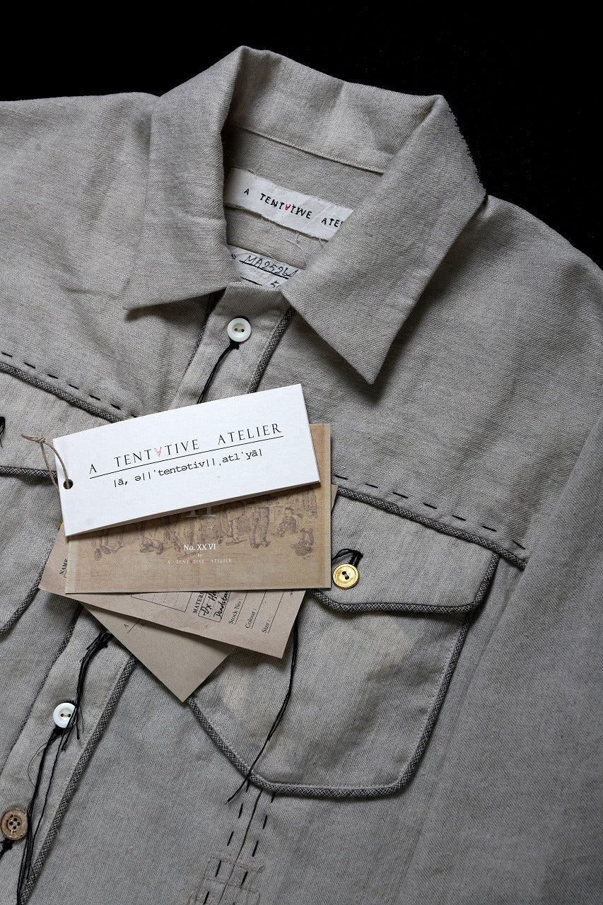 画像をギャラリービューアに読み込む, A TENTATIVE ATELIER Abel G. PIPING POCKET WORKER SHIRT (DIRTY WHITE)