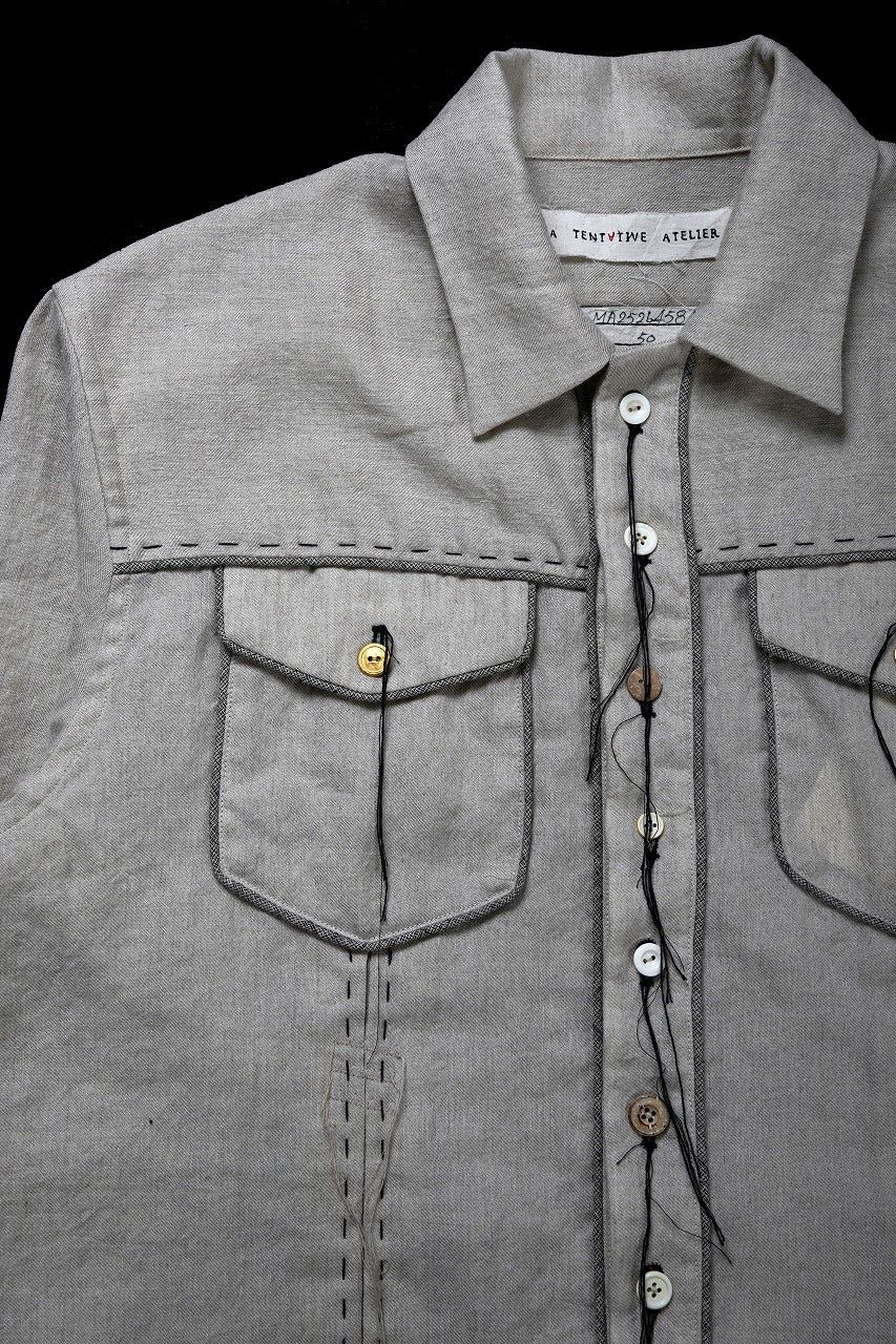 画像をギャラリービューアに読み込む, A TENTATIVE ATELIER Abel G. PIPING POCKET WORKER SHIRT (DIRTY WHITE)