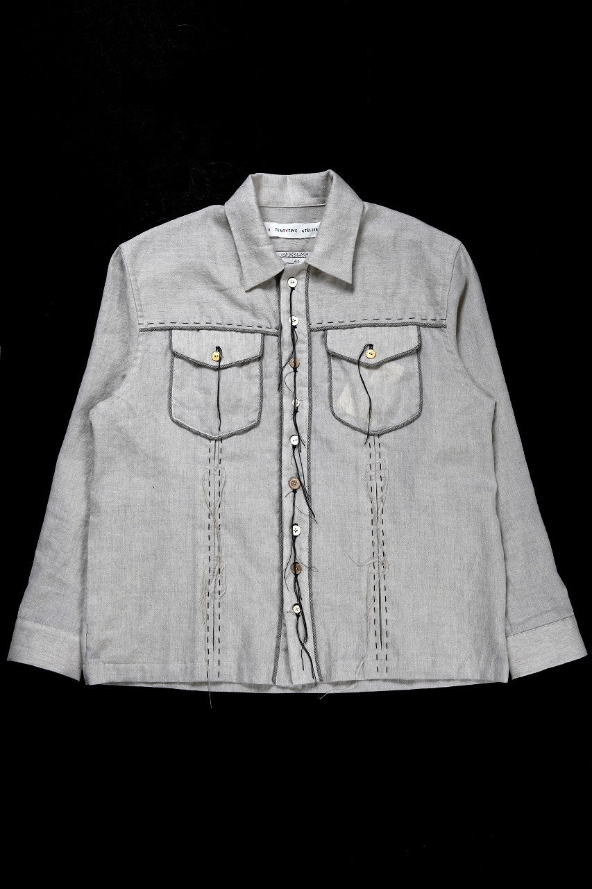 画像をギャラリービューアに読み込む, A TENTATIVE ATELIER Abel G. PIPING POCKET WORKER SHIRT (DIRTY WHITE)