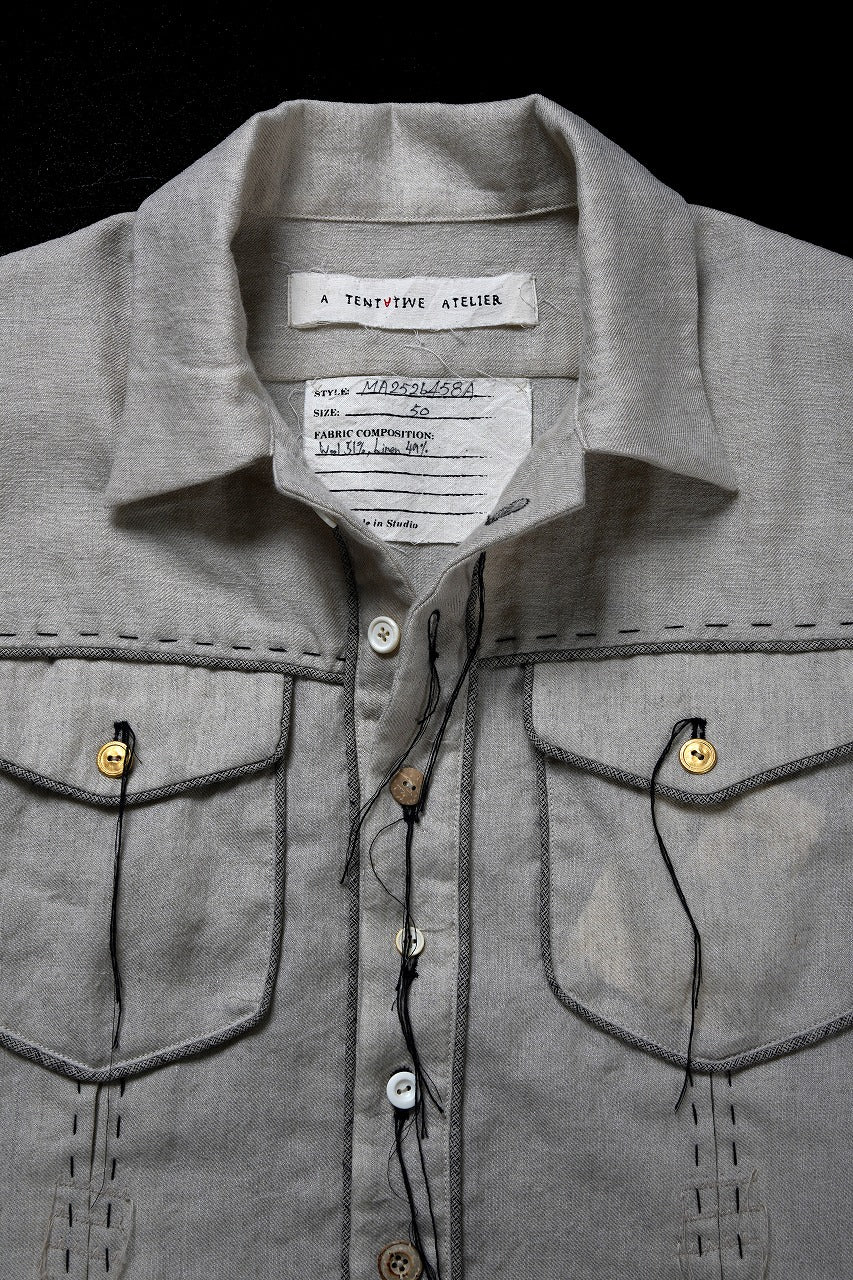 画像をギャラリービューアに読み込む, A TENTATIVE ATELIER Abel G. PIPING POCKET WORKER SHIRT (DIRTY WHITE)