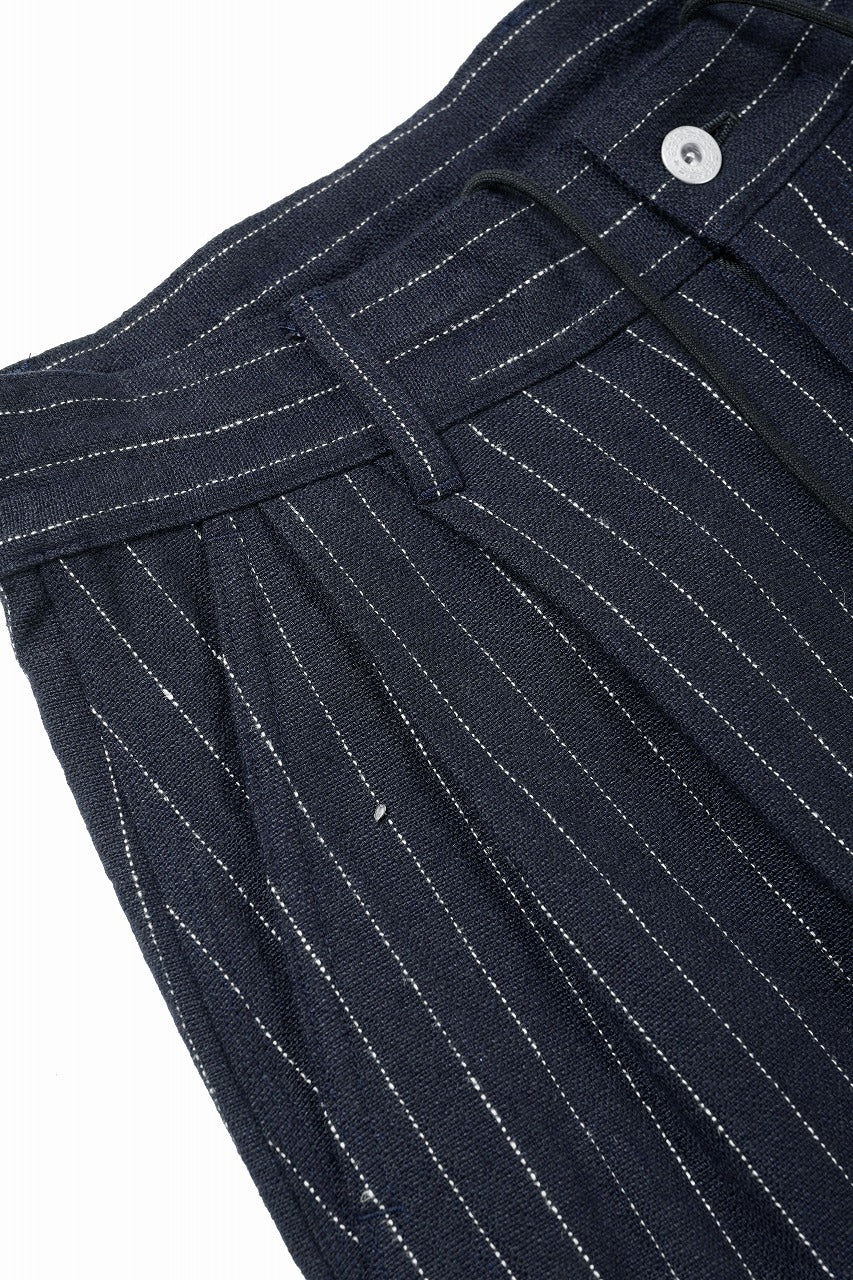 画像をギャラリービューアに読み込む, N/07 3 STITCHES WIDE TAPERED TROUSERS / HEAVY C/LI BUTCHER STRIPES (BLACK NAVY)