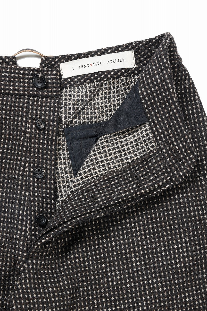 A TENTATIVE ATELIER exclusive George BUTTONED JACQUARD WORKER PANTS (DARK BROWN)