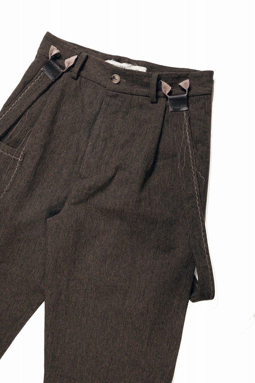 A TENTATIVE ATELIER exclusive George II  PAINTER`S CROSS WOOLEN BAND PANTS (MILYTARY GREEN)