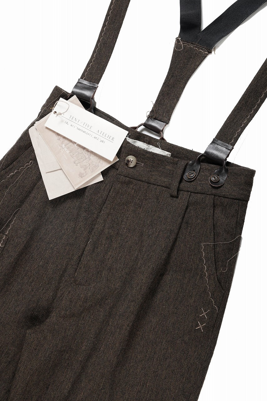 A TENTATIVE ATELIER exclusive George II  PAINTER`S CROSS WOOLEN BAND PANTS (MILYTARY GREEN)