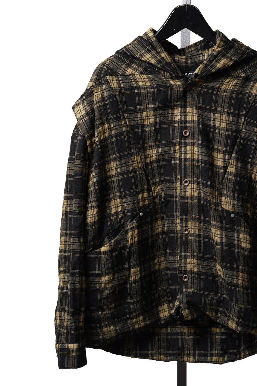 Load image into Gallery viewer, A.F ARTEFACT LAYERED HOODIE SHIRTS / PLAID PATTERNED (BLACK×YELLOW)