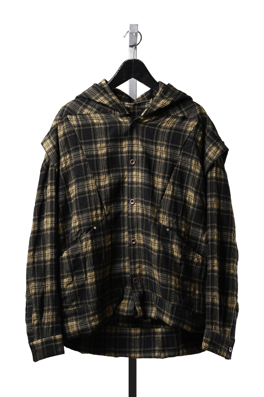 トップス 00s A.F Artefact layered long sleeve A.F ARTEFACT LAYERED HOODIE SHIRTS / PLAID PATTERNED (BLACK×YELLOW