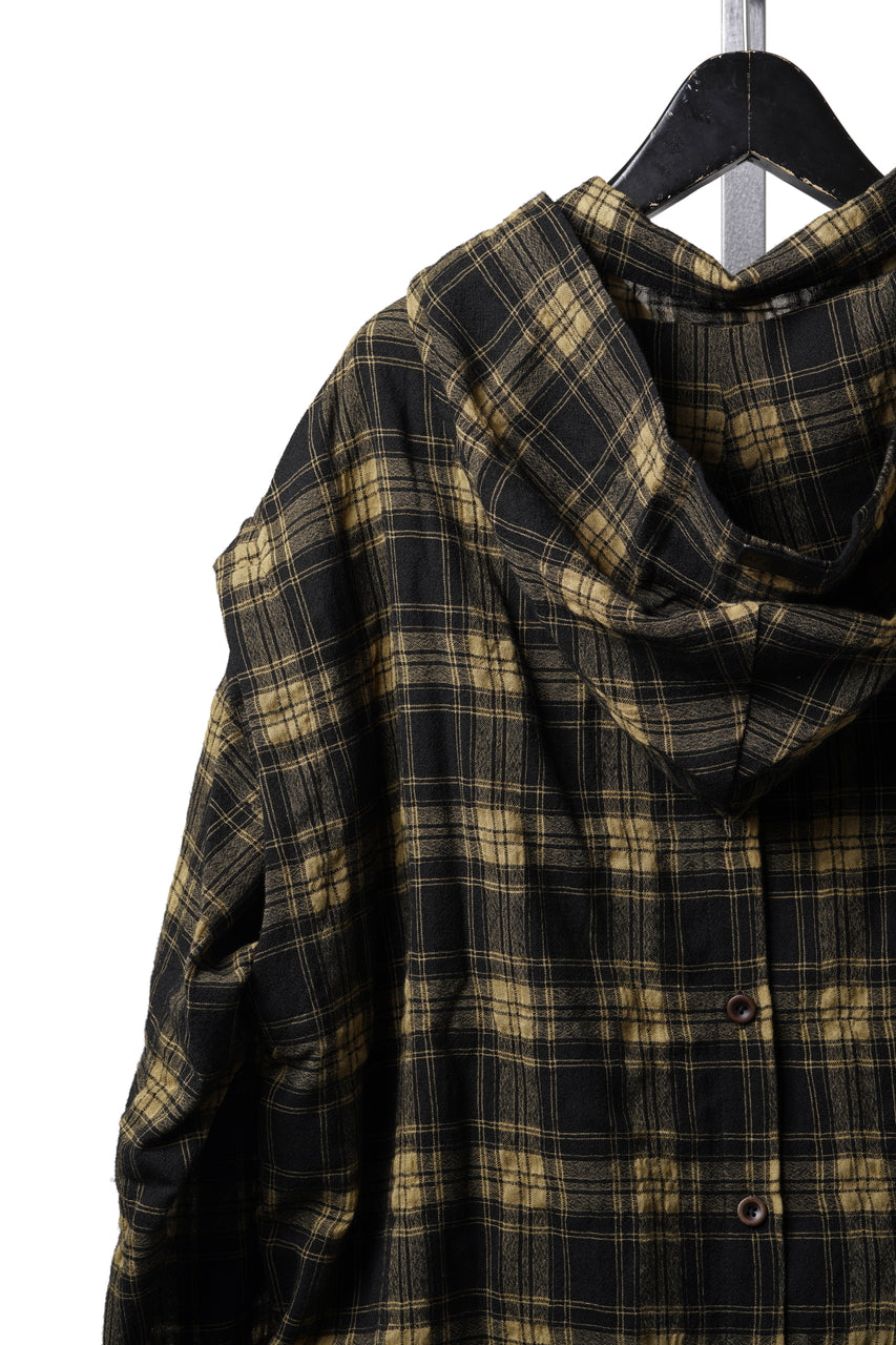 Load image into Gallery viewer, A.F ARTEFACT LAYERED HOODIE SHIRTS / PLAID PATTERNED (BLACK×YELLOW)