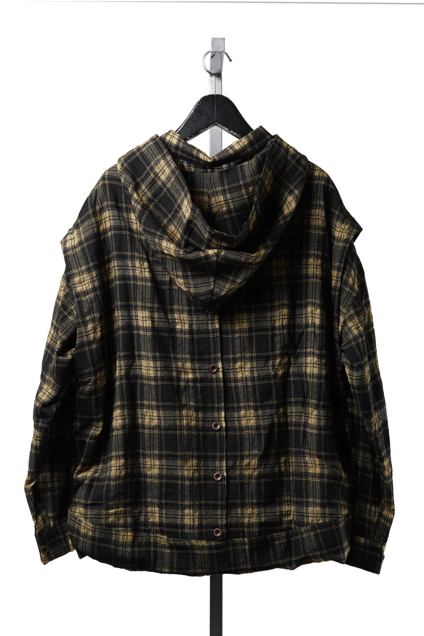 Load image into Gallery viewer, A.F ARTEFACT LAYERED HOODIE SHIRTS / PLAID PATTERNED (BLACK×YELLOW)
