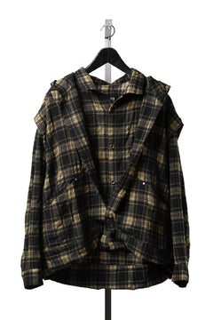 Load image into Gallery viewer, A.F ARTEFACT LAYERED HOODIE SHIRTS / PLAID PATTERNED (BLACK×YELLOW)