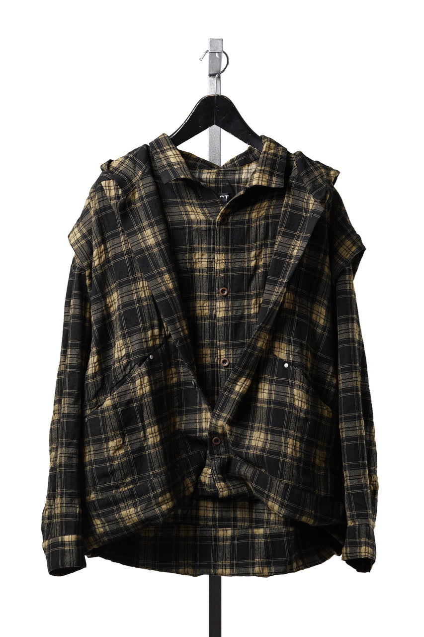 Load image into Gallery viewer, A.F ARTEFACT LAYERED HOODIE SHIRTS / PLAID PATTERNED (BLACK×YELLOW)