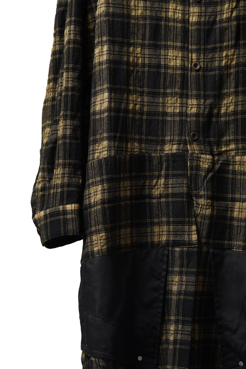 Load image into Gallery viewer, A.F ARTEFACT LAYERED HOODIE SHIRTS / PLAID PATTERNED (BLACK×YELLOW)