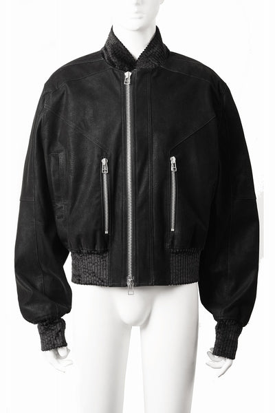A.F ARTEFACT MA-1 JACKET / SYNTHETIC LEATHER + VELOUR (BLACK)