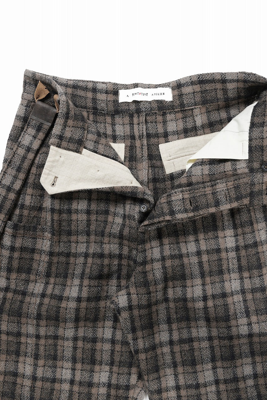 A TENTATIVE ATELIER George II PAINTER'S CROSS CHECK BAND PANTS (BROWN BLACK CHECK)