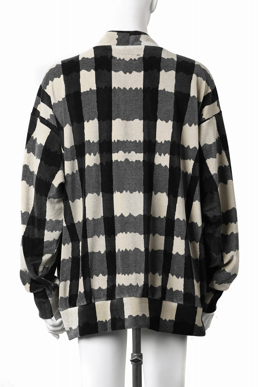 画像をギャラリービューアに読み込む, A.F ARTEFACT JUMBO CARDIGAN / JACQUARD DEFORMED PLAID VELOR (BLACK x GREY x IVORY)