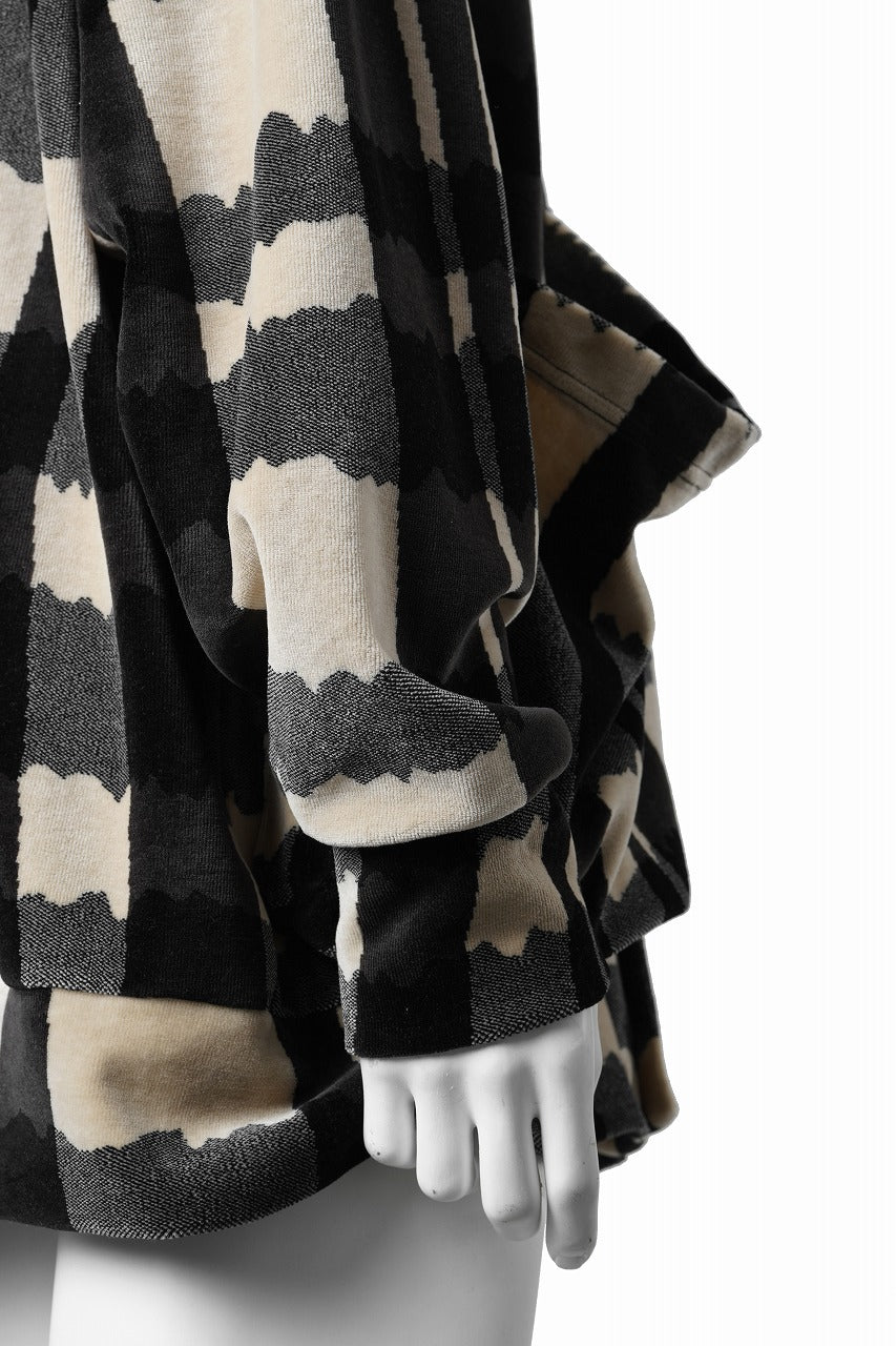 画像をギャラリービューアに読み込む, A.F ARTEFACT JUMBO CARDIGAN / JACQUARD DEFORMED PLAID VELOR (BLACK x GREY x IVORY)