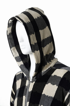 画像をギャラリービューアに読み込む, A.F ARTEFACT DOLMAN HOODED ZIP / JACQUARD DEFORMED PLAID VELOR (BLACK x GREY x IVORY)