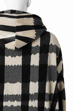 画像をギャラリービューアに読み込む, A.F ARTEFACT DOLMAN HOODED ZIP / JACQUARD DEFORMED PLAID VELOR (BLACK x GREY x IVORY)