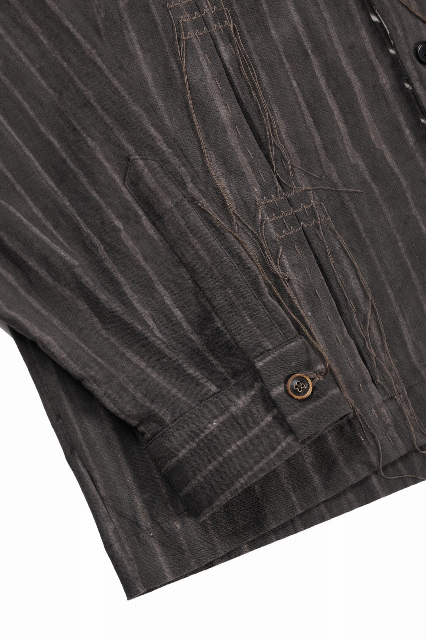 画像をギャラリービューアに読み込む, A TENTATIVE ATELIER Abel G. PIPING POCKET WORKER SHIRT (BROWN GREY STRIPES)