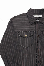 画像をギャラリービューアに読み込む, A TENTATIVE ATELIER Abel G. PIPING POCKET WORKER SHIRT (BROWN GREY STRIPES)