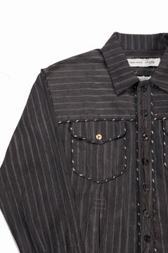 画像をギャラリービューアに読み込む, A TENTATIVE ATELIER Abel G. PIPING POCKET WORKER SHIRT (BROWN GREY STRIPES)