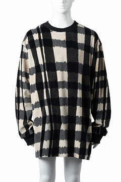 画像をギャラリービューアに読み込む, A.F ARTEFACT CREW NECK LONG PULLOVER / JACQUARD DEFORMED PLAID VELOR (BLACK x GREY x IVORY)