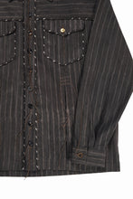 画像をギャラリービューアに読み込む, A TENTATIVE ATELIER Abel G. PIPING POCKET WORKER SHIRT (BROWN GREY STRIPES)