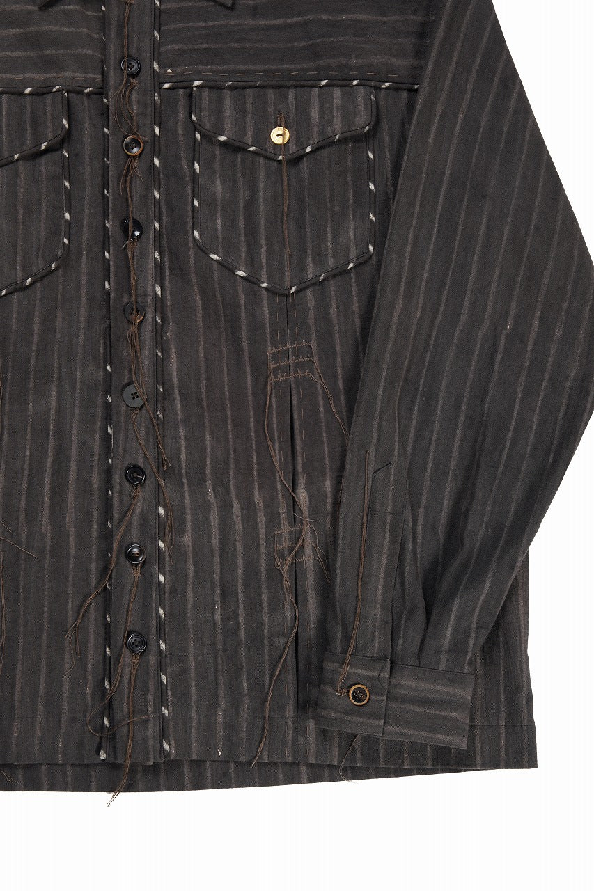 A TENTATIVE ATELIER Abel G. PIPING POCKET WORKER SHIRT (BROWN GREY STRIPES)