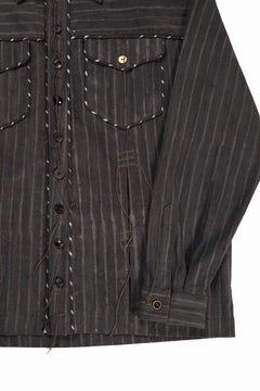 画像をギャラリービューアに読み込む, A TENTATIVE ATELIER Abel G. PIPING POCKET WORKER SHIRT (BROWN GREY STRIPES)