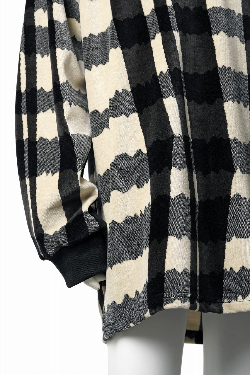 画像をギャラリービューアに読み込む, A.F ARTEFACT CREW NECK LONG PULLOVER / JACQUARD DEFORMED PLAID VELOR (BLACK x GREY x IVORY)