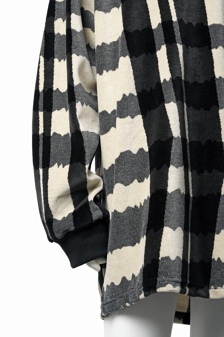画像をギャラリービューアに読み込む, A.F ARTEFACT CREW NECK LONG PULLOVER / JACQUARD DEFORMED PLAID VELOR (BLACK x GREY x IVORY)