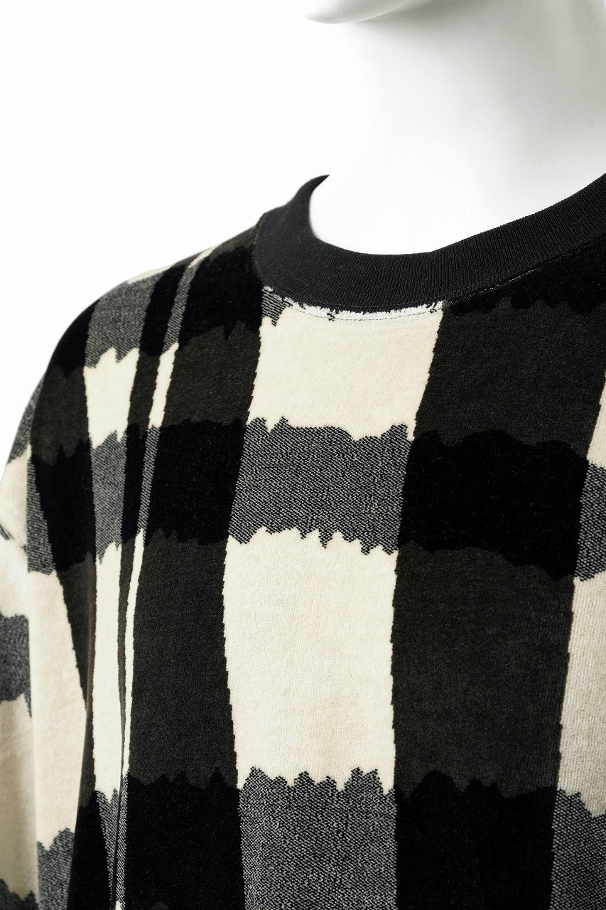 画像をギャラリービューアに読み込む, A.F ARTEFACT CREW NECK LONG PULLOVER / JACQUARD DEFORMED PLAID VELOR (BLACK x GREY x IVORY)