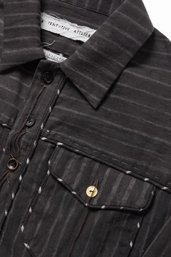 画像をギャラリービューアに読み込む, A TENTATIVE ATELIER Abel G. PIPING POCKET WORKER SHIRT (BROWN GREY STRIPES)