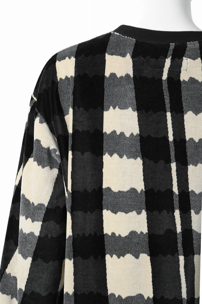 画像をギャラリービューアに読み込む, A.F ARTEFACT CREW NECK LONG PULLOVER / JACQUARD DEFORMED PLAID VELOR (BLACK x GREY x IVORY)