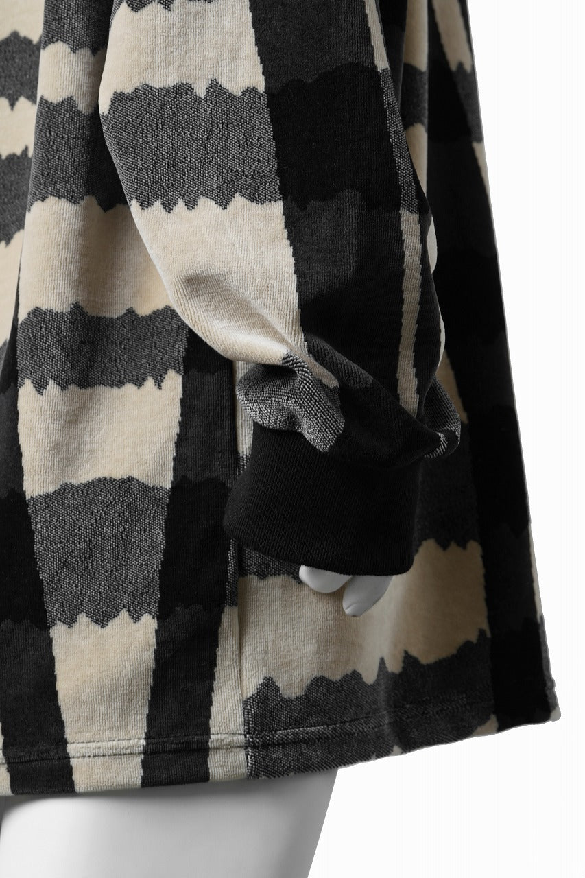 画像をギャラリービューアに読み込む, A.F ARTEFACT CREW NECK LONG PULLOVER / JACQUARD DEFORMED PLAID VELOR (BLACK x GREY x IVORY)