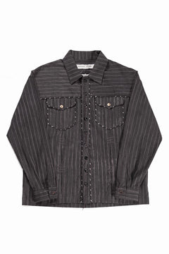 画像をギャラリービューアに読み込む, A TENTATIVE ATELIER Abel G. PIPING POCKET WORKER SHIRT (BROWN GREY STRIPES)