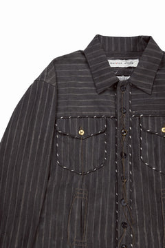 画像をギャラリービューアに読み込む, A TENTATIVE ATELIER Abel G. PIPING POCKET WORKER SHIRT (BROWN GREY STRIPES)