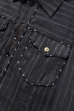 画像をギャラリービューアに読み込む, A TENTATIVE ATELIER Abel G. PIPING POCKET WORKER SHIRT (BROWN GREY STRIPES)