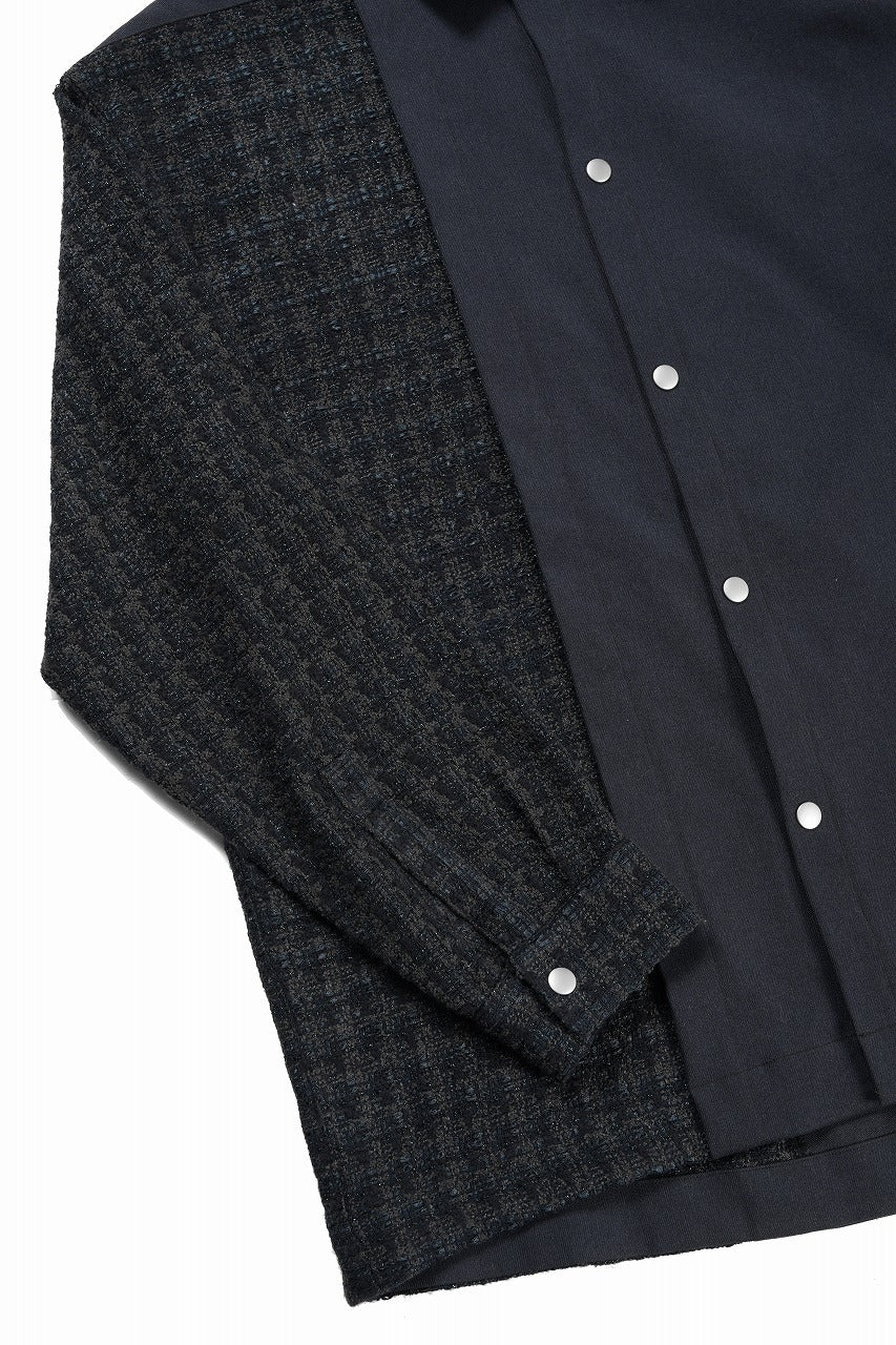画像をギャラリービューアに読み込む, 【SAMPLE SALE】A.F ARTEFACT SNAPPED PANEL SWITCHING SHIRT / COMBI TWILL &amp; TWEED (NAVY)