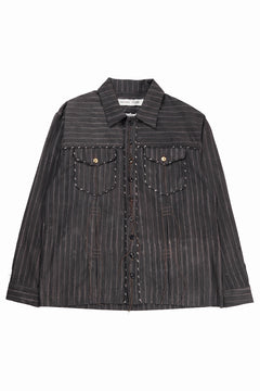 画像をギャラリービューアに読み込む, A TENTATIVE ATELIER Abel G. PIPING POCKET WORKER SHIRT (BROWN GREY STRIPES)