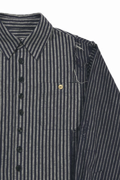 画像をギャラリービューアに読み込む, A TENTATIVE ATELIER Avis N. DISTRESSED PATCH STRIPES SHIRT (NAVY)