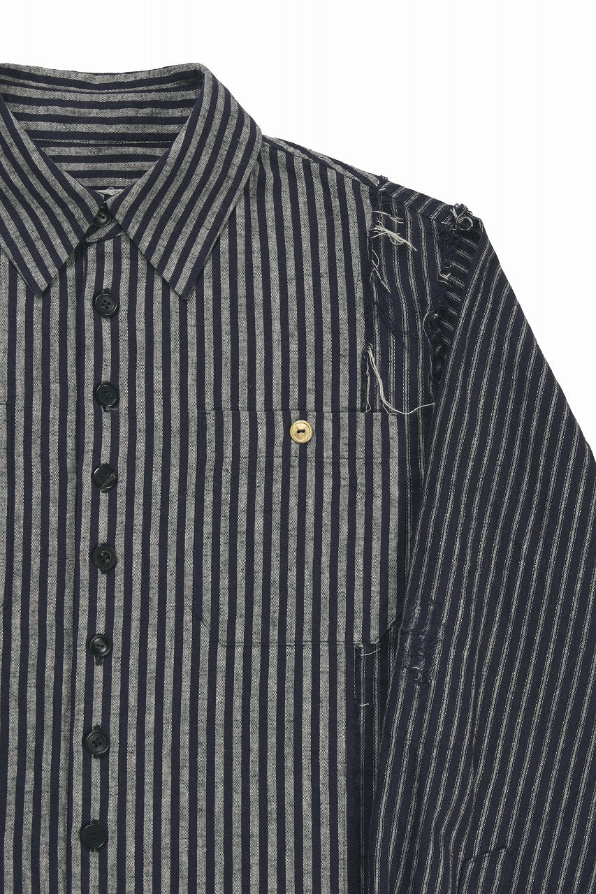 画像をギャラリービューアに読み込む, A TENTATIVE ATELIER Avis N. DISTRESSED PATCH STRIPES SHIRT (NAVY)